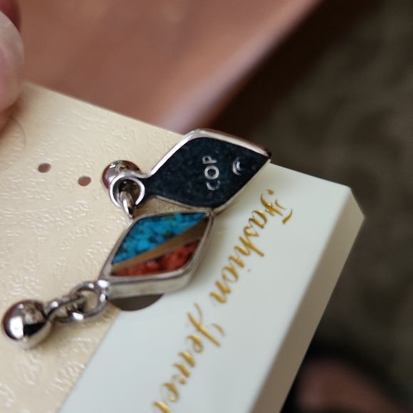 Turquoise and coral earrings - Picture 3 of 5